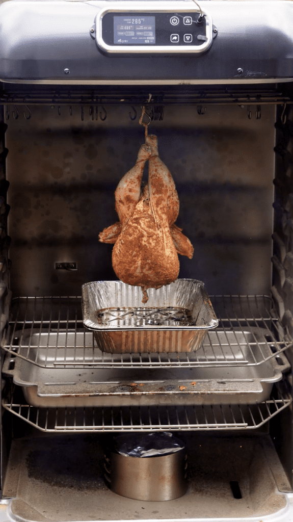 Hanging Chicken in Smoker